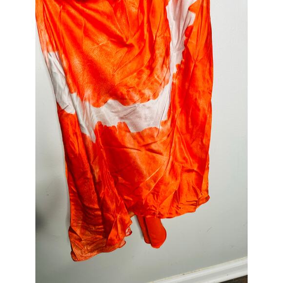 ALLSAINTS Orange Satin Silk Blend Scoop Neck Alexia Marinana Dress Size 10 - Picture 7 of 15